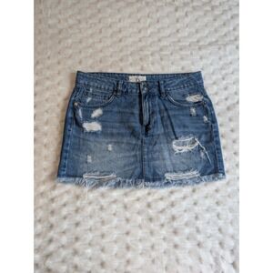 We The Free Denim Mini Skirt Distressed Frayed Hem Blue Size 6‎